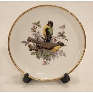 Kaiser W. Germany Porcelain Bird Plate 4" Gold Rim with Stand